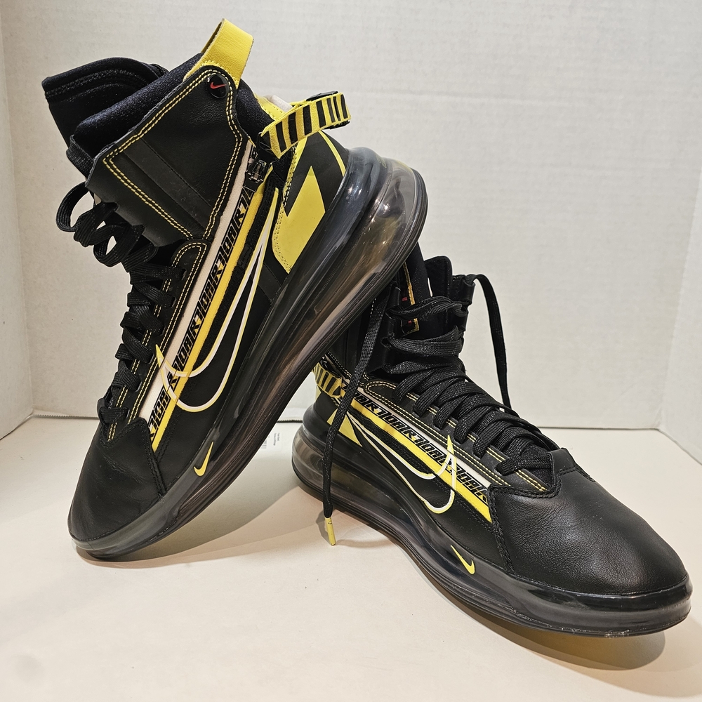 Nike Air Max 720 SATRN Shoes Mens Size 9.5 Black Yellow High Top BV7786-001